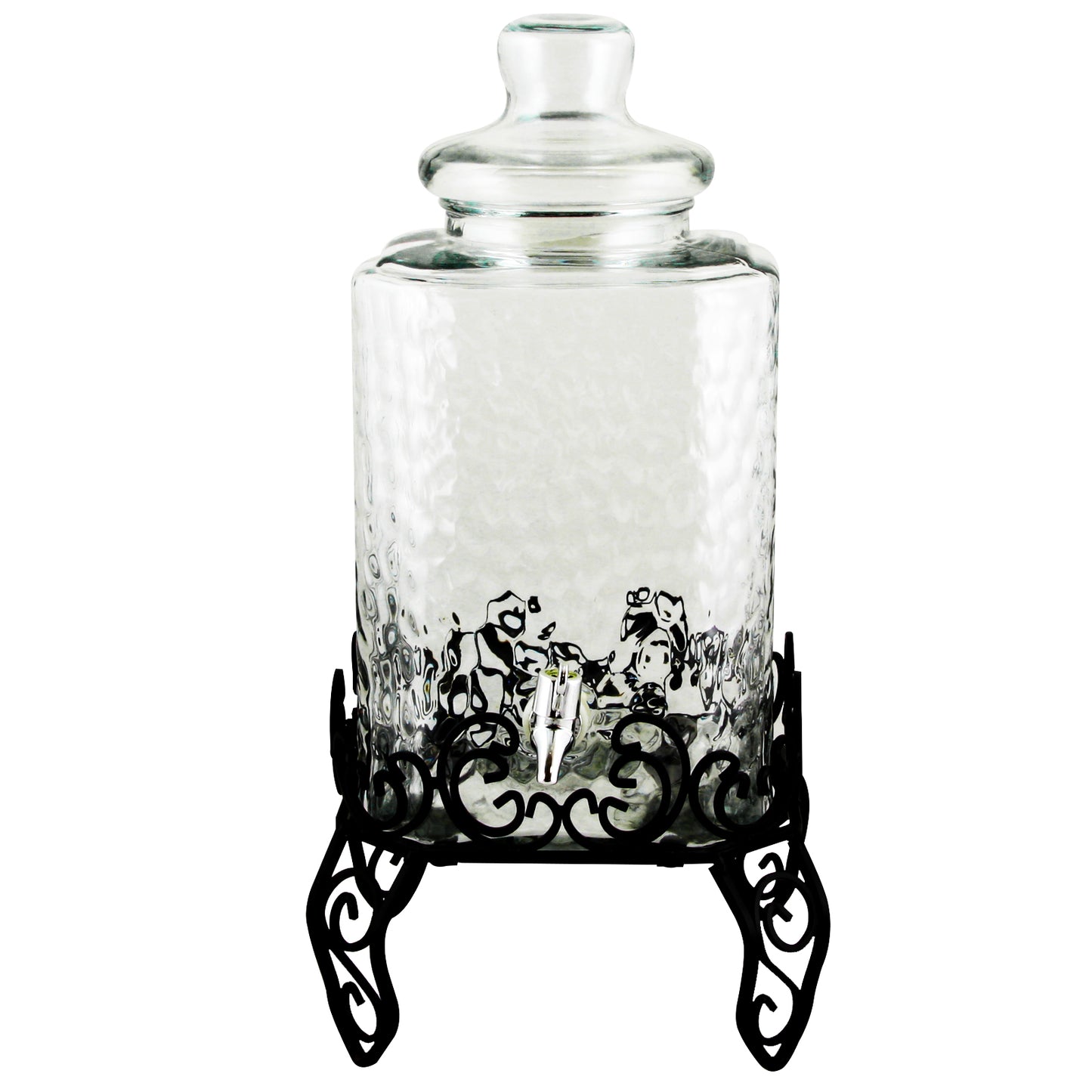 GIBSON HOME Gibson Home Moreauville 3 Piece 2.25 Gallon Square Embossed Glass Beverage Dispenser with Wire Stand