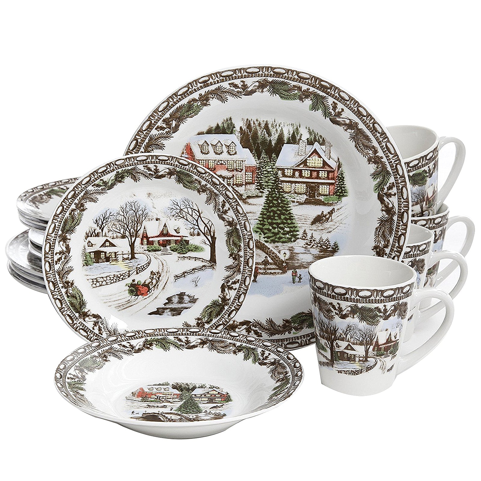 GIBSON HOME Gibson Home Christmas Toile 16 Piece Dinnerware Set