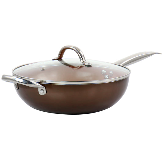 Gibson Home Copper Pan Cooking Excellence 3.5 Quart Aluminum Nonstick Saute Pan in Copper