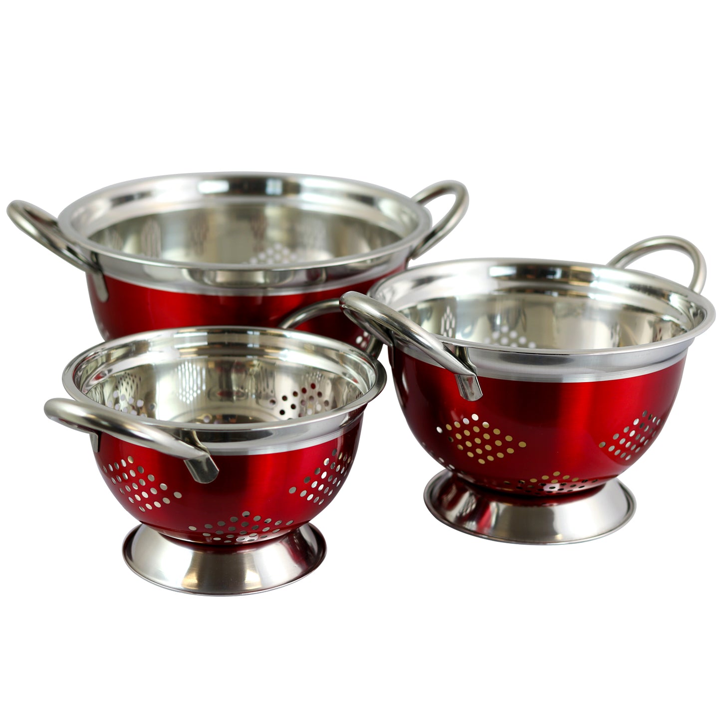 OSTER Oster Metaline 3 Pack Round Asian Colander, Metallic Red