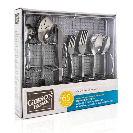 GIBSON HOME Gibson Home South Bay 65 Piece Stainless Steel Flatware Service Set with Wire Caddy