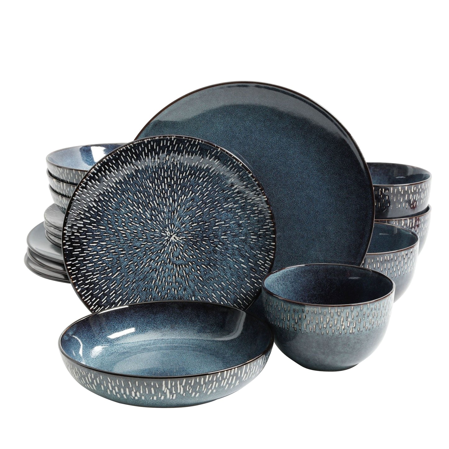 GIBSON ELITE Gibson Elite Matisse 16-Piece Double Bowl Dinnerware Set, Cobalt