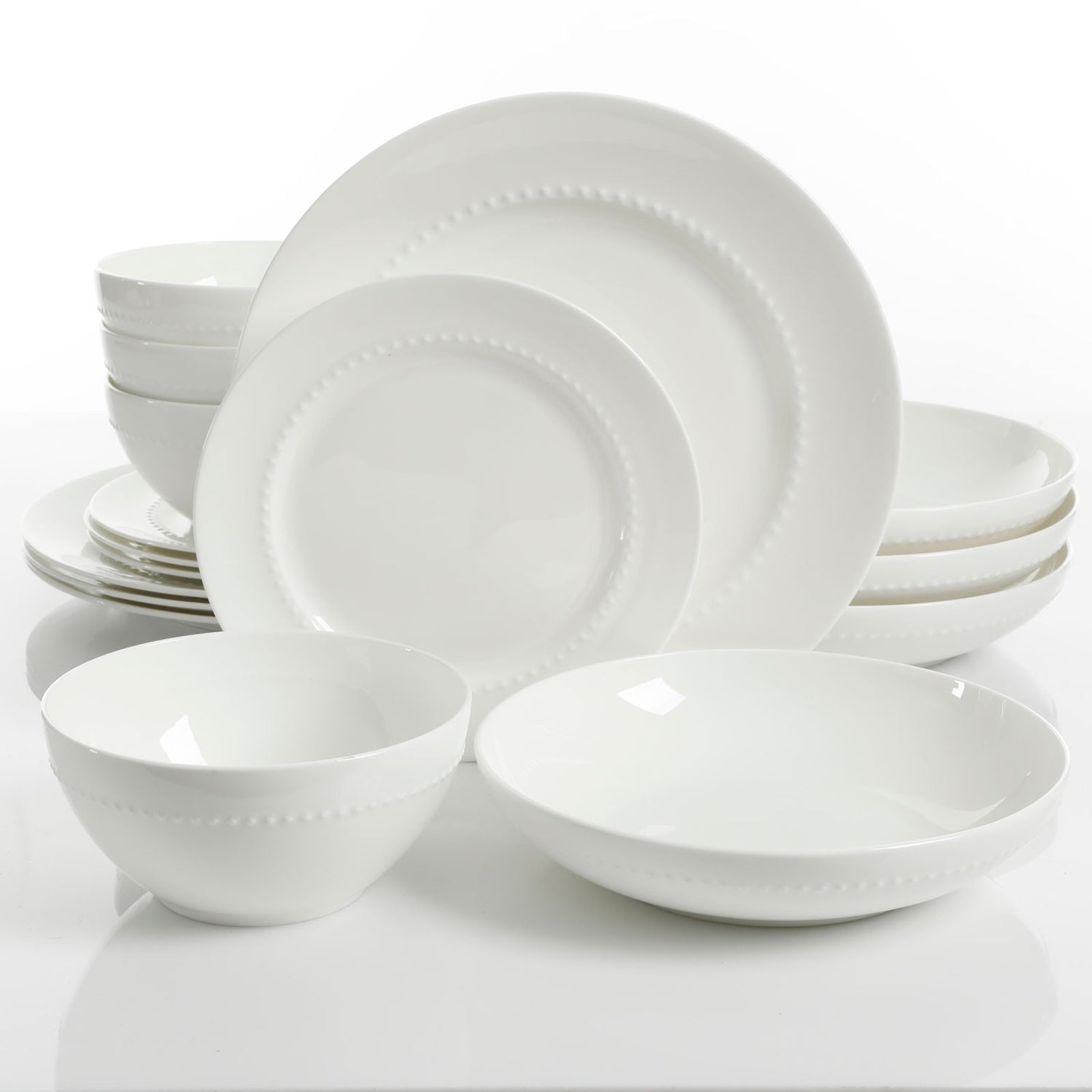 Gibson Elite Gibson Elite Gracious Dining 16pc Bone China Double Bowl Dinnerware Set in White