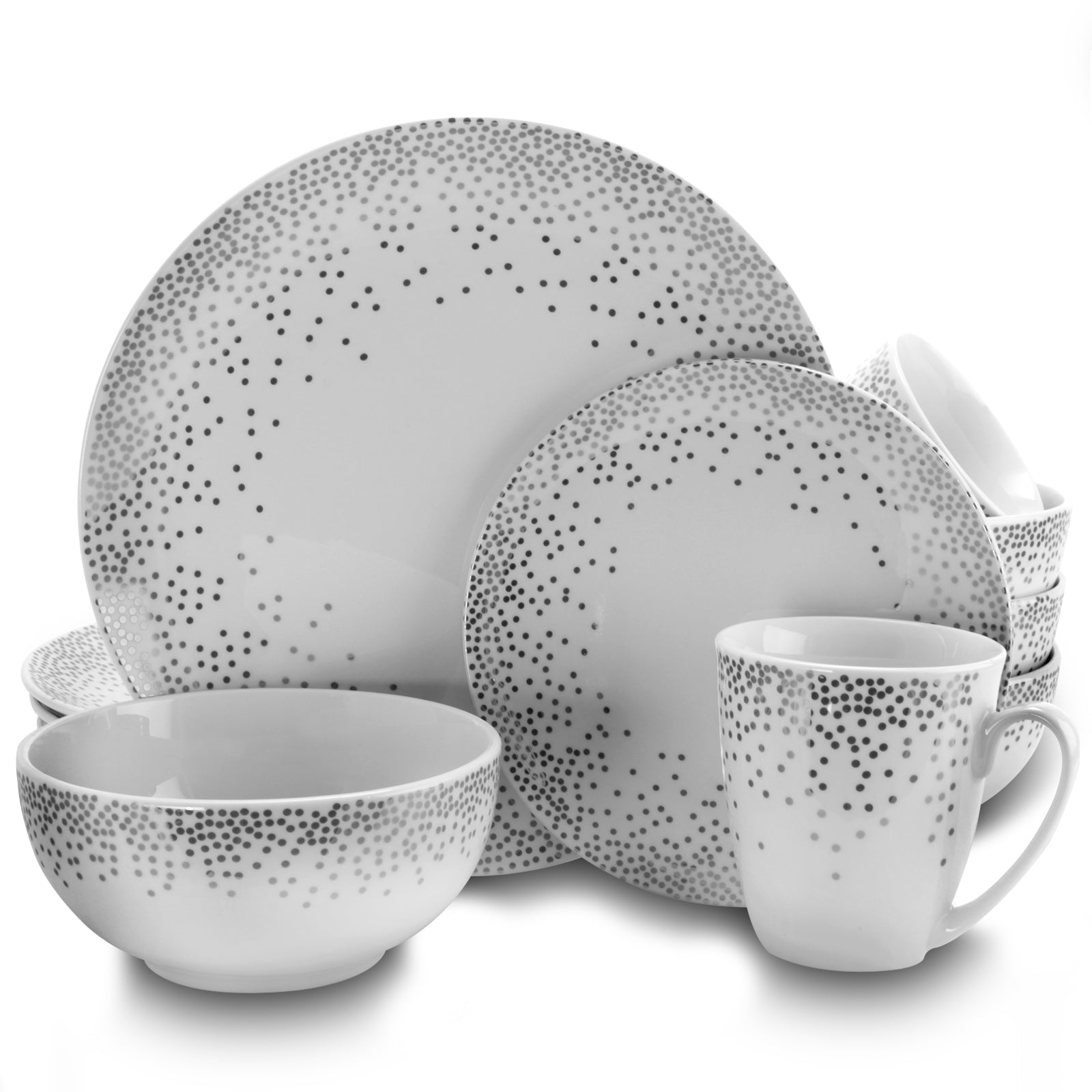 Gibson Gibson Platinum Dots 16 Piece Round Ceramic Dinnerware Set