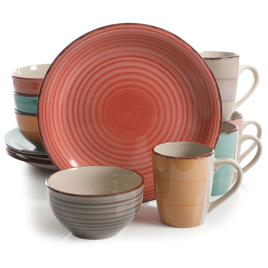 Gibson Home Gibson Home 12 Piece Pastel Stoneware Dinnerware Set in Assorted Colors