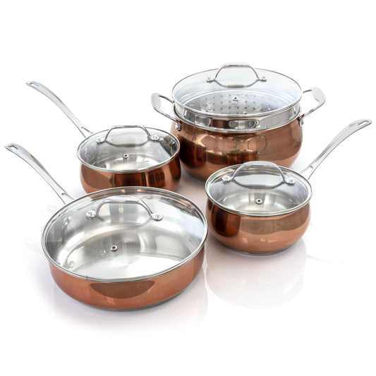 Oster Oster Carabello 9 Piece Stainless Steel Cookware Combo Set in Copper