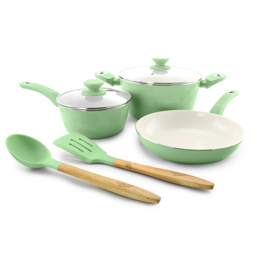 Gibson Home Gibson Home Plaza Cafe 7 Piece Essential Core Aluminum Cookware Set in Mint