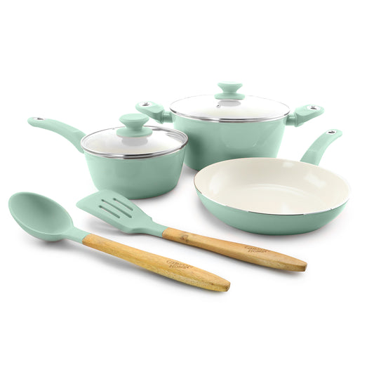 Gibson Home Gibson Home Plaza Cafe 7 Piece Essential Core Aluminum Cookware Set in Sky Blue