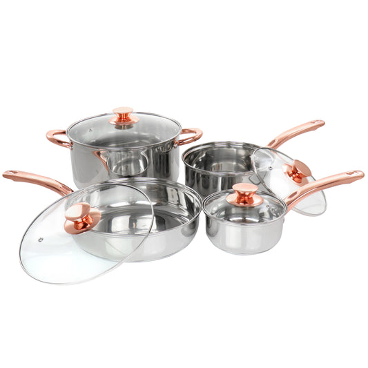 Gibson Home Gibson Home Ansonville 8 Piece Stainless Steel Cookware Set with Rose Gold Handles