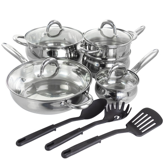 Gibson Home Gibson Home Ancona 12 Piece Stainless Steel Belly Shaped Cookware Set with Kitchen Tools