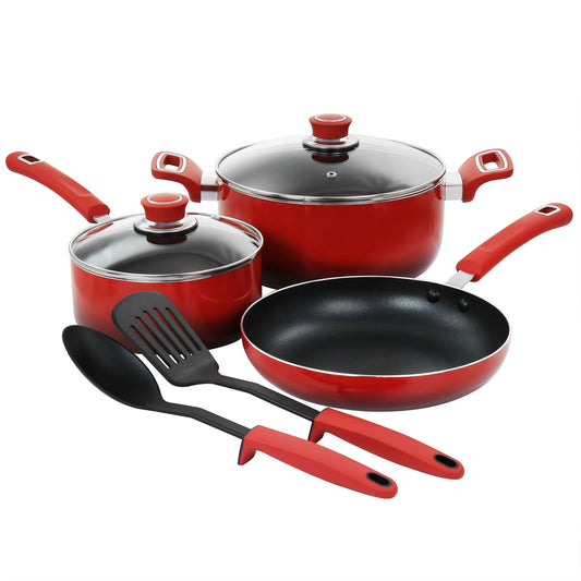Oster Oster 7 Piece Non Stick Aluminum Cookware Set in Red