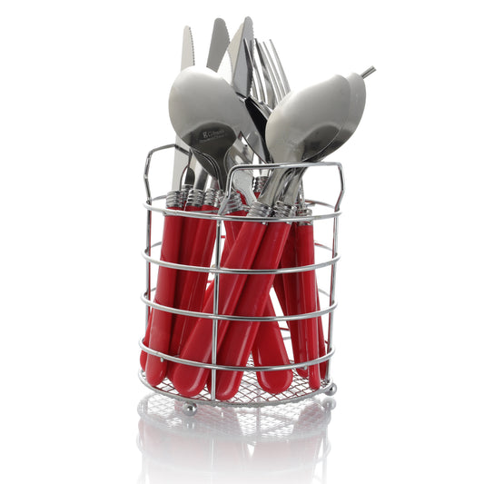 GIBSON Gibson Sensations II 16 Piece Stainless Steel Flatware Set with Red Handles and Chrome Caddy