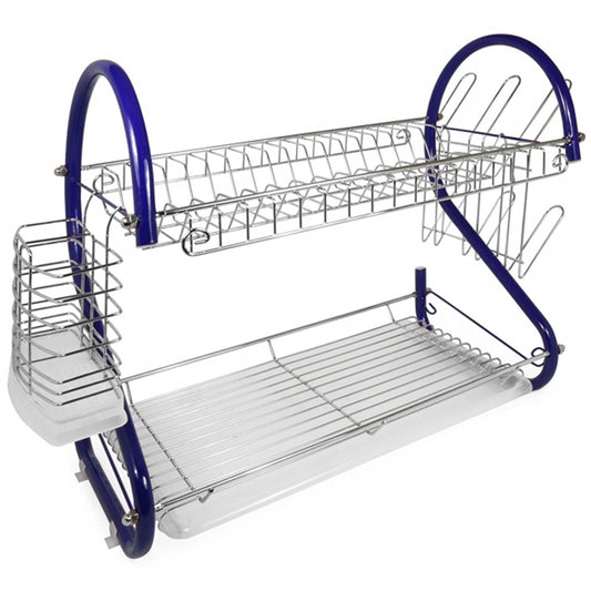BETTER CHEF Better Chef 2-Tier 16 in. Chrome Plated Dish Rack in Blue