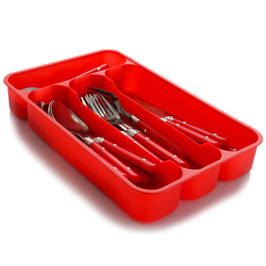 GIBSON Gibson Casual Living 24 Piece Stainless Steel Flatware Set with Storage Tray in Red