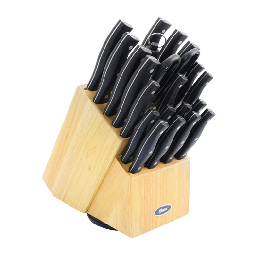 OSTER Oster Winstead 22 Piece Stainless Steel Cutlery Set with Black Handles and Wooden Block