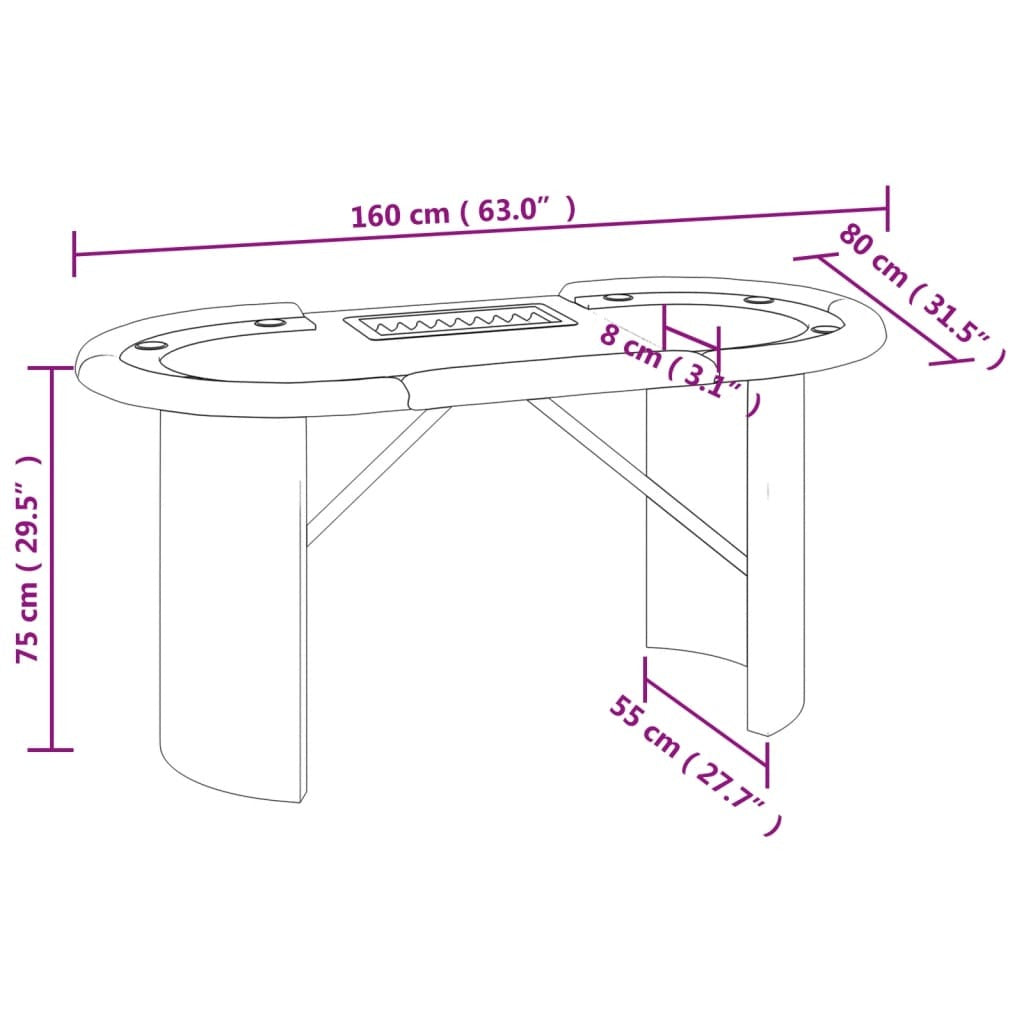 vidaXL 10-Player Poker Table with Chip Tray Green 63"x31.5"x29.5"