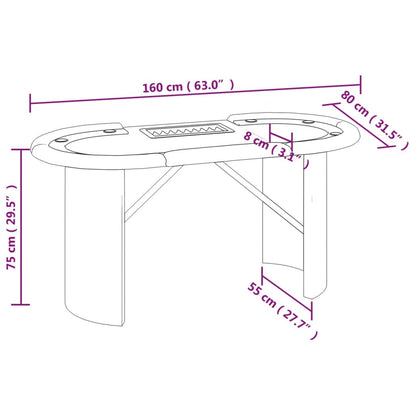 vidaXL 10-Player Poker Table with Chip Tray Green 63"x31.5"x29.5"