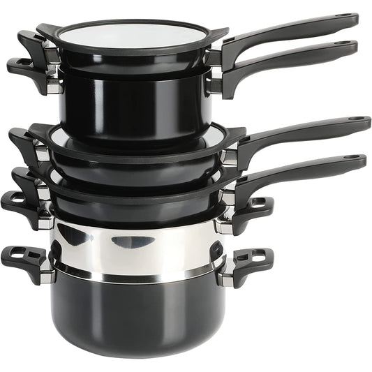 Kenmore Elite Kenmore Elite Grayson 9 Piece Nonstick Aluminum Stackable Cookware Set in Black