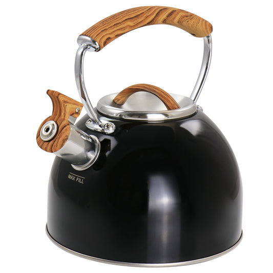 Mr. Coffee Mr. Coffee 2 Quart Stainless Steel Whistling Tea Kettle with Wood Pattern Handle in Black