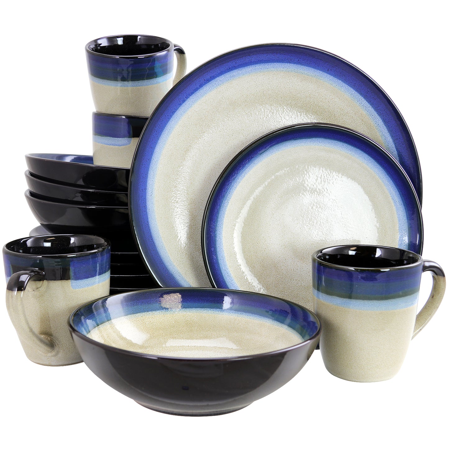 Gibson Gibson Couture Bands 16pc Dinnerware Set, Cream/Blue Rim