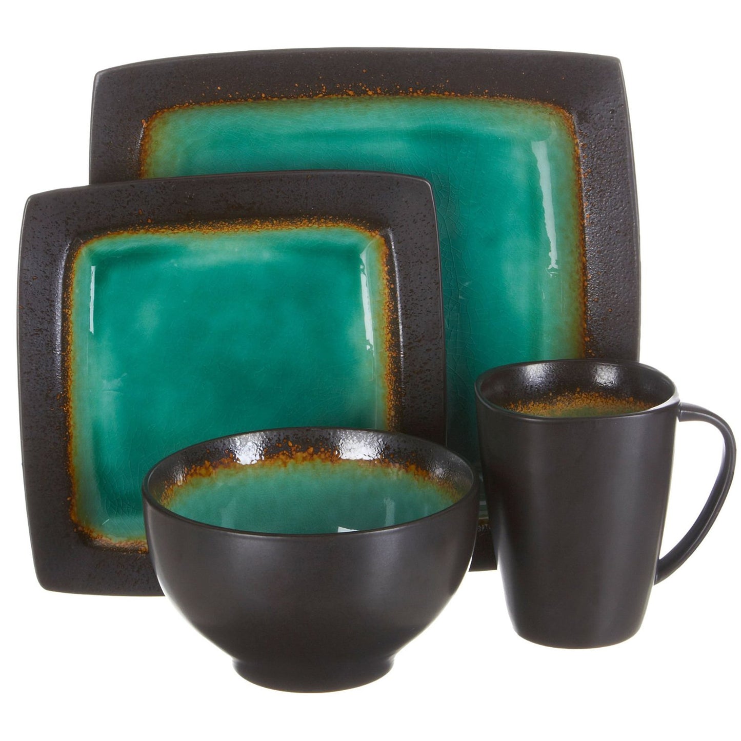 GIBSON Gibson Ocean Paradise 16 Piece Square Stoneware Dinnerware Set in Jade