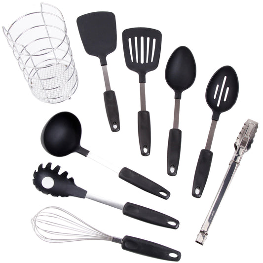 GIBSON Gibson Chef's Better Basics 9-Piece Utensil Set with Round Shape Wire Caddy