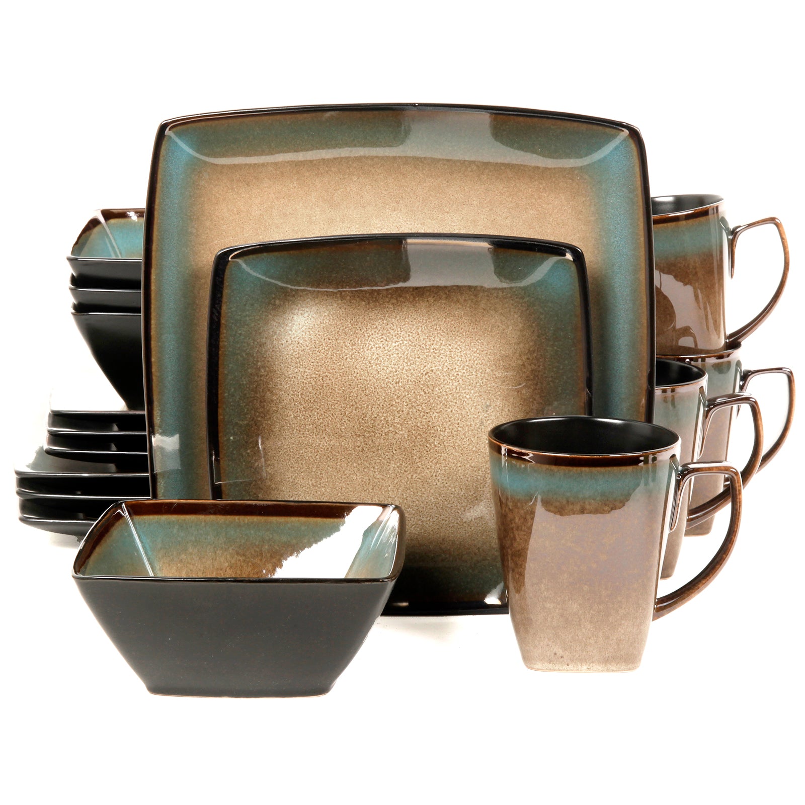 GIBSON ELITE Gibson Elite Tequesta 16-Piece Square Dinnerware Set, Taupe