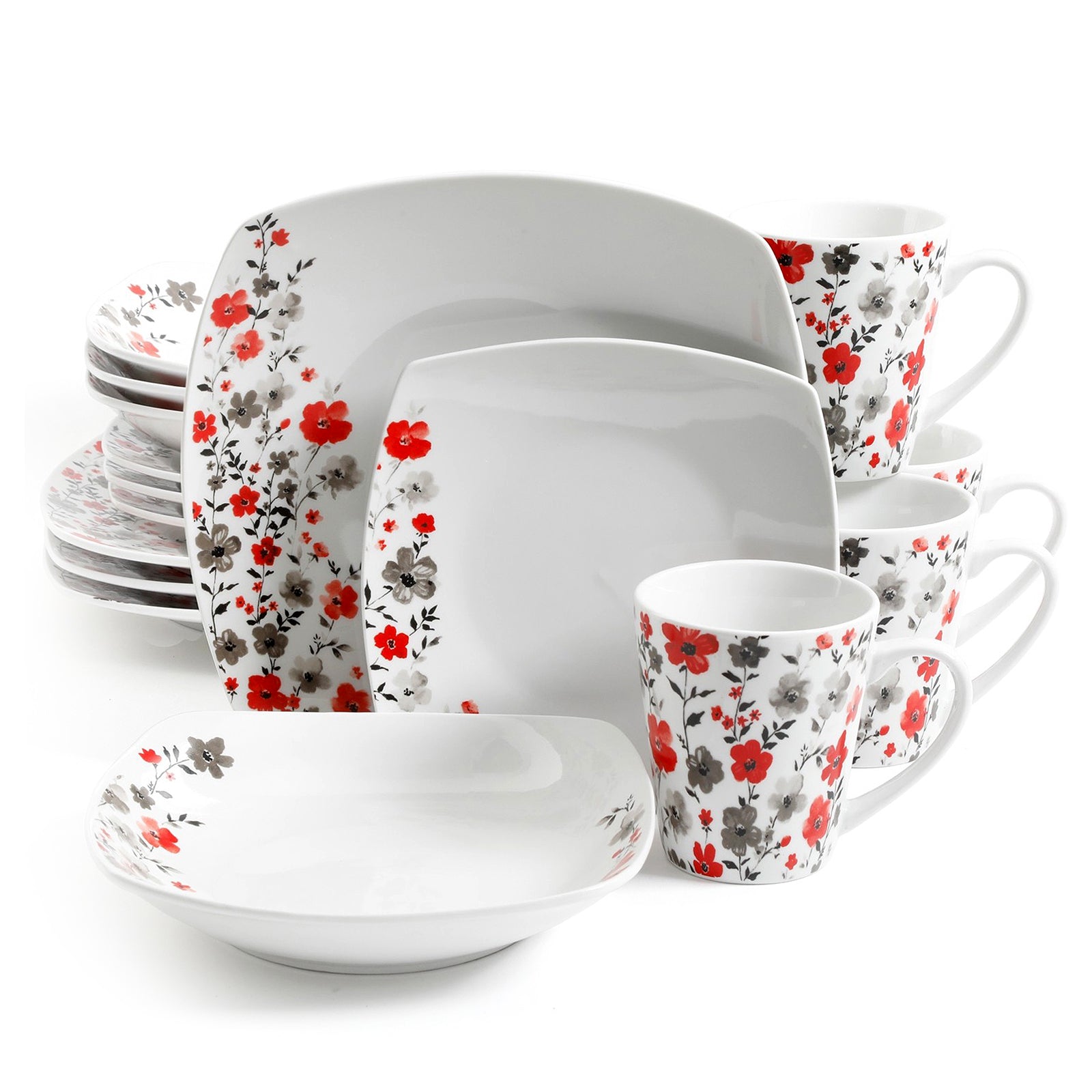 Gibson Home Gibson Home Rosetta Floral 16 Piece Fine Ceramic Dinnerware Set in White Floral