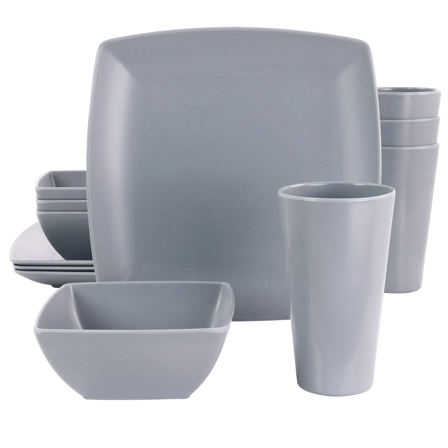 Gibson Home Gibson Home 12 Piece Grayson Melamine Square Dinnerware Set in Gray