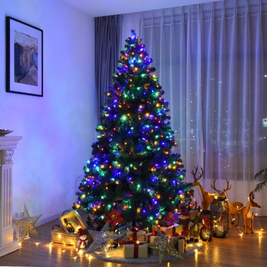 7.5 Feet Pre-Lit Artificial Spruce Christmas Tree with 550 Multicolor Lights for Festival