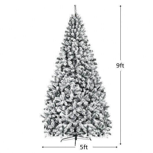 9 Feet Artificial Christmas Tree with Premium Snow Flocked Hinged