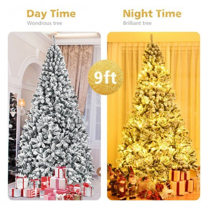 9 Feet Artificial Christmas Tree with Premium Snow Flocked Hinged