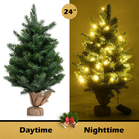 24 Inch Tabletop Fir Artificial Christmas Tree with LED Lights