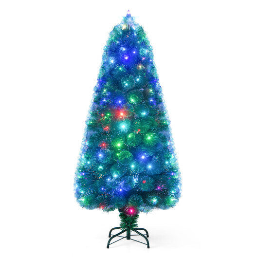 5/6/7 FT Pre-Lit Fiber Optic Christmas Tree with 148/185/226 Multi-Color LED Lights and Top Star Light-7 ft