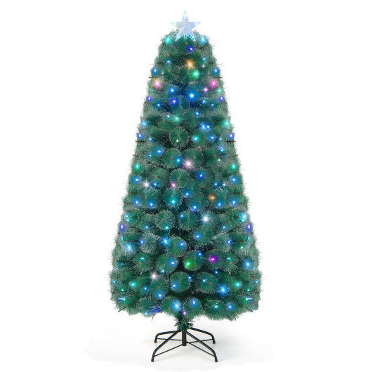 5/6/7 FT Pre-Lit Fiber Optic Christmas Tree with 148/185/226 Multi-Color LED Lights and Top Star Light-7 ft