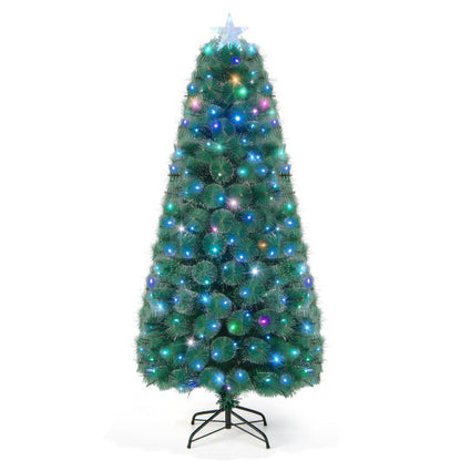 5/6/7 FT Pre-Lit Fiber Optic Christmas Tree with 148/185/226 Multi-Color LED Lights and Top Star Light-7 ft