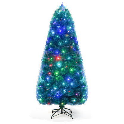 5/6/7 FT Pre-Lit Fiber Optic Christmas Tree with 148/185/226 Multi-Color LED Lights and Top Star Light-7 ft