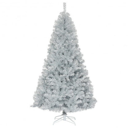 7.5 Ft Hinged Unlit Artificial Silver Tinsel Christmas Tree