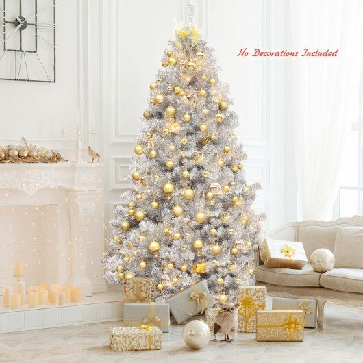 7.5 Ft Hinged Unlit Artificial Silver Tinsel Christmas Tree