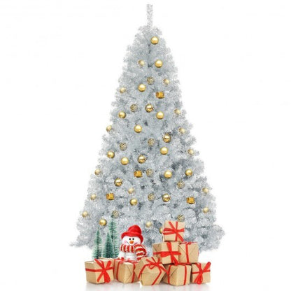 7.5 Ft Hinged Unlit Artificial Silver Tinsel Christmas Tree