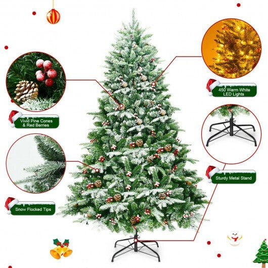 6.5 Feet Pre-lit Snow Flocked Hinged Artificial Christmas Tree