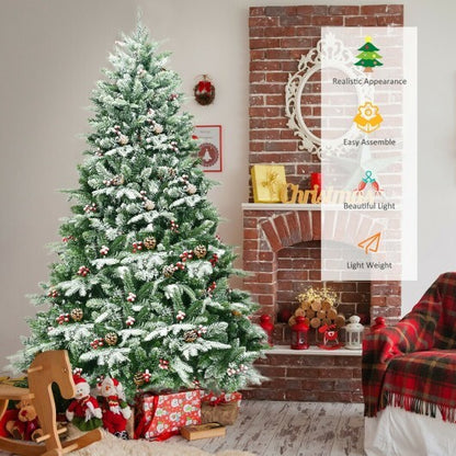 6.5 Feet Pre-lit Snow Flocked Hinged Artificial Christmas Tree