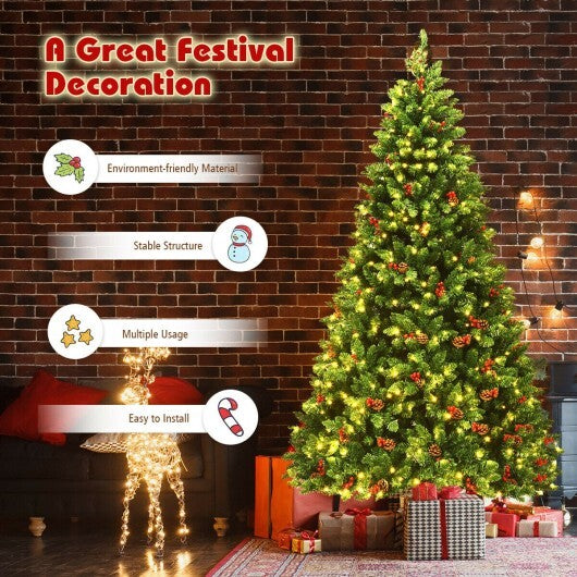 7.5 Feet Pre-lit Hinged Christmas Tree with 550 LED Lights and Sturdy Metal Stand