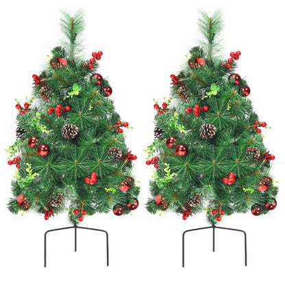 Set of 2 29 Inch Battery Powered Pre-lit Pathway Holiday Christmas Trees