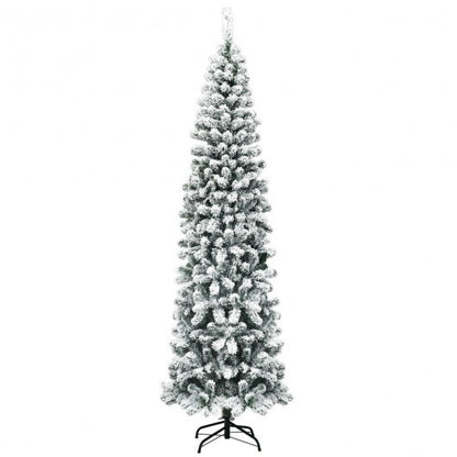 7.5 Feet Unlit Hinged Snow Flocked Artificial Pencil Christmas Tree with 641 Tips