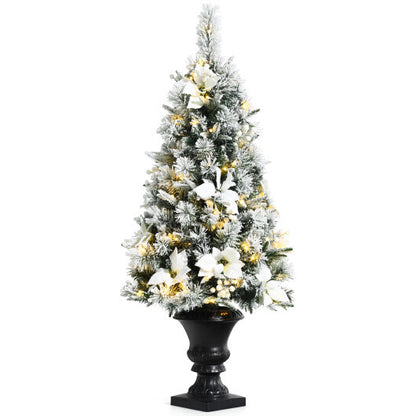 4 Feet Pre-lit Snowy Christmas Entrance Tree with White Berries and Flowers