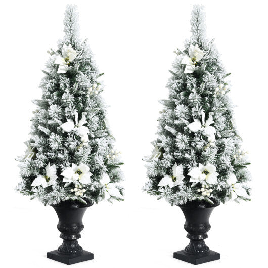 4 Feet Pre-lit Snowy Christmas Entrance Tree with White Berries and Flowers