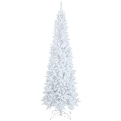 7 Feet Pre-Lit Hinged Pencil Christmas Tree White with 300 LED Lights and 8 Flash Modes