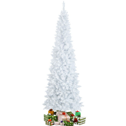 7 Feet Pre-Lit Hinged Pencil Christmas Tree White with 300 LED Lights and 8 Flash Modes