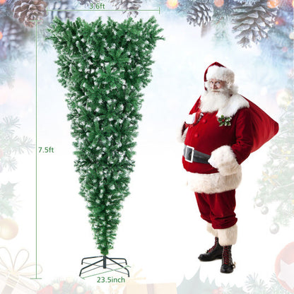 7.5 Feet Pre-Lit Snowy Upside Down Christmas Tree 1100 Tips